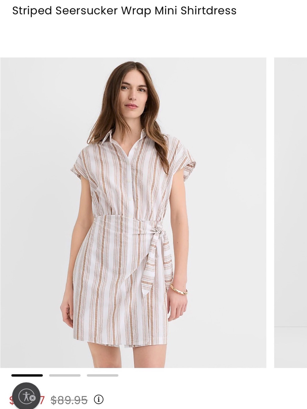 LOFT White and Tan Striped Seersucker Wrap Mini Dress